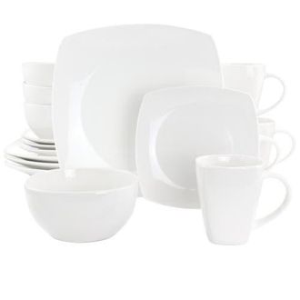 Gibson Home 16 Piece Square Fine Ceramic Dinnerware Set in White at Nordstrom