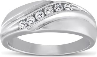 Pompeii3 Mens 14K White Gold 1/4ct Diamond Wedding Ring High Polished Smooth Band