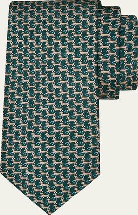 Ferragamo Mens Gancio Dachshund-Print Silk and Wool Tie