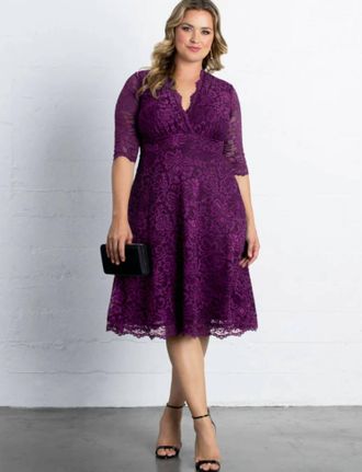 Kiyonna Mademoiselle Lace Cocktail Midi Dress - Plus In Berry Bliss