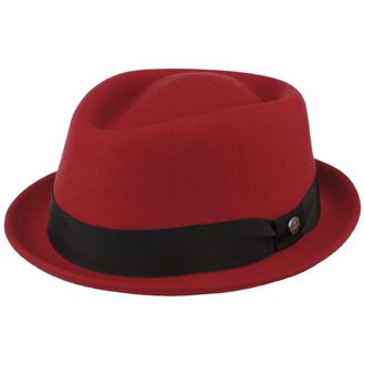 Lierys Classic Porkpie Wool Felt Hat Water-Repellent Packable Made in Italy Men Women Summer Winter Musician Red