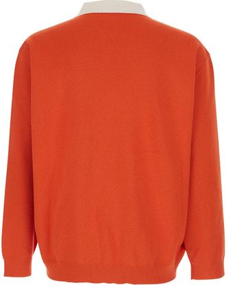 Autry Mens Polo-Neck Sweater Orange Cotton Blend Top