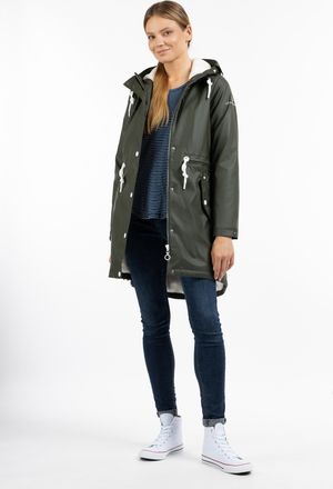 Dreimaster Dreimaster Mackintosh met geweven bontvoering Dames donkere olijf