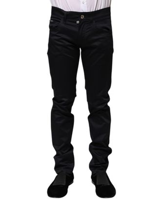 Dolce & Gabbana Mens Slim Fit Pants - Black Cotton - Size EU 44 (Mens)