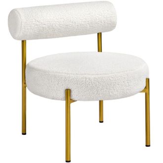 Yaheetech Poltrona Relax da Salotto Sedia Imbottita con Schienale Braccioli per Soggiorno Camera da Letto Design Shabby Chic Tessuto Boucl&eacute; Bianca - Yaheetech