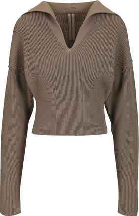 Rick Owens Dracu Cropped V Knit - Dames - V-hals truien - Beige - S - Wol - Truien & Vesten