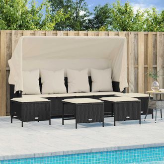 vidaXL Set De Muebles De Jard&iacute;n 5 Pzas Y Cojines Rat&aacute;n Sint&eacute;tico Negro Vidaxl