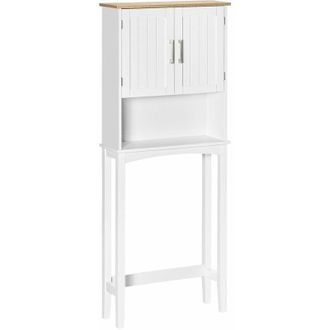 Kleankin Mueble Sobre Inodoro Armario Alto Para Lavadora Con 2 Puertas Balda Ajustable Interior Y Estante De Almacenaje Para Ba&ntilde;o Wc Carga 20 Kg 64x22x165 Cm
