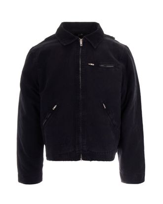 Represent Cropped Black Cotton Canvas Jacket with Zip Closure and Utility Pockets