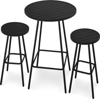 Best Choice Products 3-Piece Steel Patio Bar Height Round Bistro Set w/ Backless Stools, Slatted Design