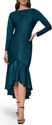 DKNY Long Sleeve Ruffle Hem High-Low Dress in Hudson at Nordstrom, Size 16