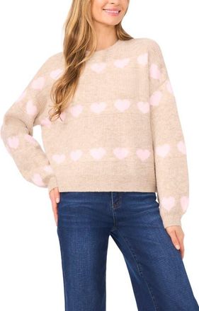 CeCe by Cynthia Steffe Heart Jacquard Crewneck Sweater in Oatmeal at Nordstrom, Size X-Small