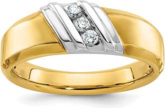 Diamond2Deal 14k Two-tone Lab Grown Diamond 3-Stone Band Ring 0.16Ct Clarity- VS Color- G-H
