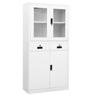 vidaXL Armario Oficina Acero Vidrio Templado Blanco 90x40x180 Cm Vidaxl