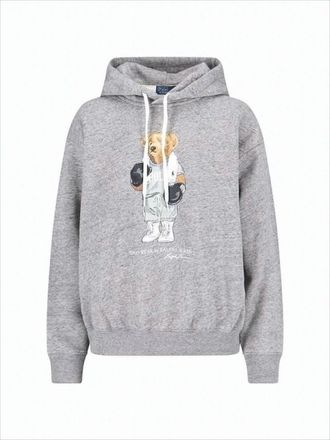 Polo Ralph Lauren Heather Grey Hoodie With Playful Bear Graphic