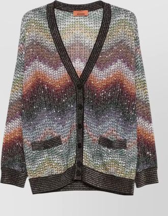 Missoni v neck sequin knit long sleeve cardigan