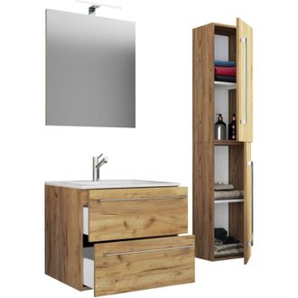 VCM Vcm - 5pcs Lavabo Lavabo Gabinete Inferior Ancho 60 Cm Muebles De Ba&ntilde;o Conjunto Con Cajones Puertas Giratorias Espejo Badinos (roble Miel)