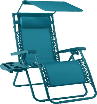 Best Choice Products Folding Zero Gravity Recliner Patio Lounge Chair w/ Canopy Shade, Headrest, Tray