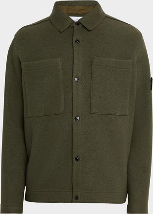 Stone Island Mens Wool Blend Snap Front Overshirt