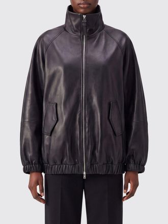 Brunello Cucinelli Bomber relaxed fit in pelle di agnello con collo alto e zip