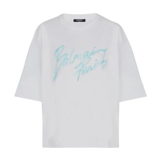 Balmain T-Shirts, female, White, Size: S SS Paris Bulky T-Shirt