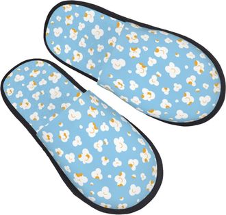 Generic Mens Slipper Blue Popcorn Print Fluffy Ladies Slippers Lightweight Non-Slip Womens Slippers Indoor Hotels L