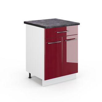 Vicco Mueble Bajo De Cocina Fame-line, Rojo Burdeos Alto Brillo, 60 Cm Con Caj&oacute;n, Et Antracita Vicco