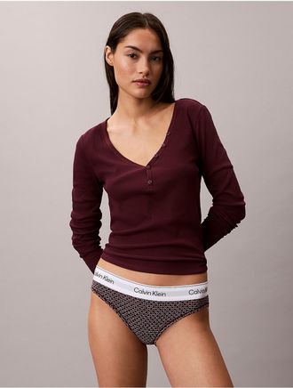 Calvin Klein Womens Cotton Stretch Rib Henley T-Shirt - Dark Purple - XS