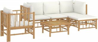 vidaXL Set De Muebles De Jard&iacute;n 6 Piezas Bamb&uacute; Y Cojines Blanco Crema Vidaxl