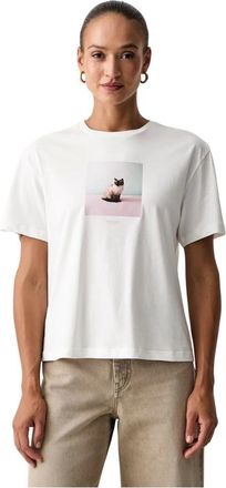 Twinset Regular T-shirt met ronde hals en print - Dames - Tops - Wit - Maat: M Katoen