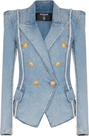 Balmain Giacca denim con orlo sfilacciato - Blu
