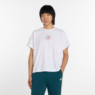New Balance Womens Boston City Run Relaxed T-Shirt in White Polyester, size X-Large
