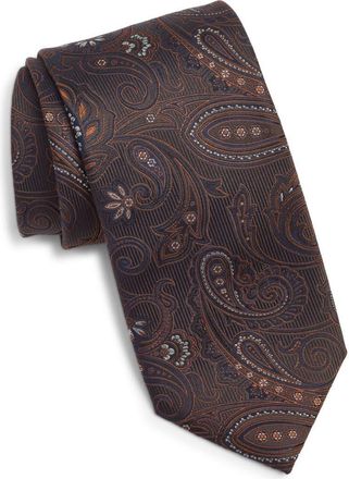 Canali Paisley Silk Tie in Dark Brown at Nordstrom
