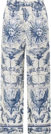 Philipp Plein Silk Pyjamabroek Butterfly Tattoo - Dames - Wijde Broeken - Blauw - S - Broeken