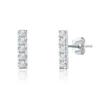MAX + STONE 14k White Gold Small 2mm Gemstone Bar Stud Earrings with Push Backs