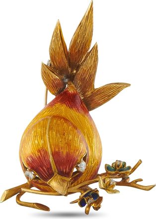 Luxury Bazaar 18K Yellow Gold 0.20ct Diamond and Enamel Bird Brooch MF04-070926