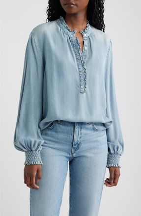 Rails Kimmy Ruffle Chambray Top in Washed Blue at Nordstrom, Size Xx-Small