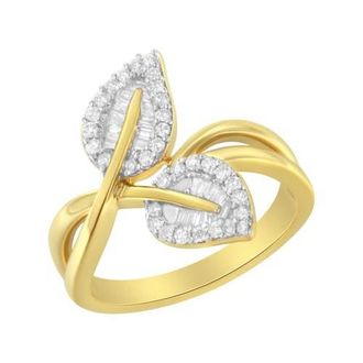 House of Brilliance 10K Yellow Gold 3/8 Cttw Diamond Leaf Cocktail Ring at Nordstrom, Size 9