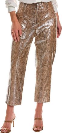 Brunello Cucinelli Gold Leather Textured Trousers, Brand Size 40 (US Size 6)
