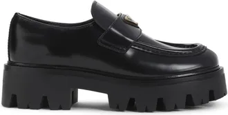 Prada Schoenen, Dames, Zwart, 38 EU, Leer, Leren Loafers met Geborstelde Finish
