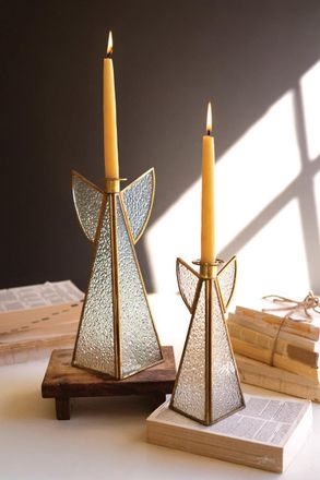 Kalalou Set Of Two Glass Angel Candle Holders