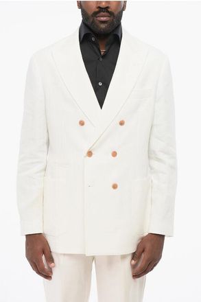 Brunello Cucinelli Double-breasted Pure Linen Blazer with Patch Pockets size 48