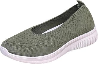 Generic Slip On Trainers Women Mesh Casual Walking Shoe Solid Color Breathable Lightweight Non-Slip Comfortable Running Shoes Gym Tennis Workout Green