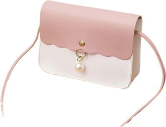 Generic Fashion Simply Leather For Women Solid Color Shoulder Messenger Bag Lady Pendant Pearl Travel Small Handbag Femininas Bolsas(Pink)