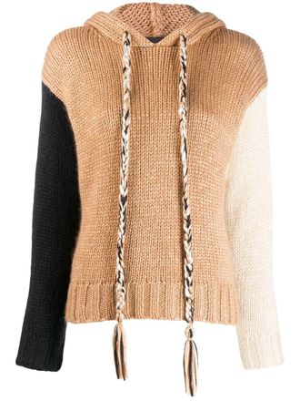 Alanui colour-block hooded jumper - women - Silk/Cashmere/Mohair - S - Neutrals