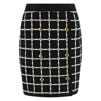 Elisabetta Franchi Short Skirts, female, Black, L, Logo jacquard miniskirt with golden buttons