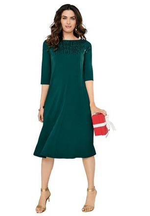 Roaman's Plus Size 3/4 Sleeve Embellished Boatneck Dress in Emerald Green at Nordstrom, Size 16