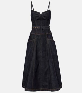 Self Portrait Belted denim bustier dress