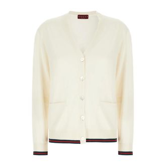 Gucci Cashmere Knitwear, female, White, Size: M Extra Fine Cashmere Silk Cardigan