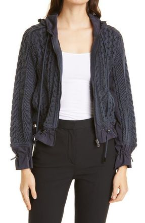 Kobi Halperin Lynne Mixed Knit Zip-Up Sweater in Navy at Nordstrom, Size Large